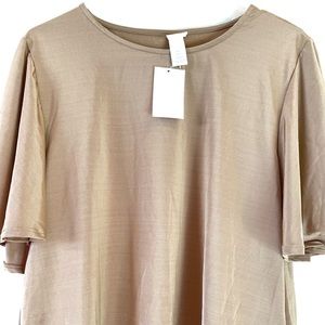 Brand New H&M Short Sleeve Silky Beige Tan Blouse Lantern Sleeves Size L